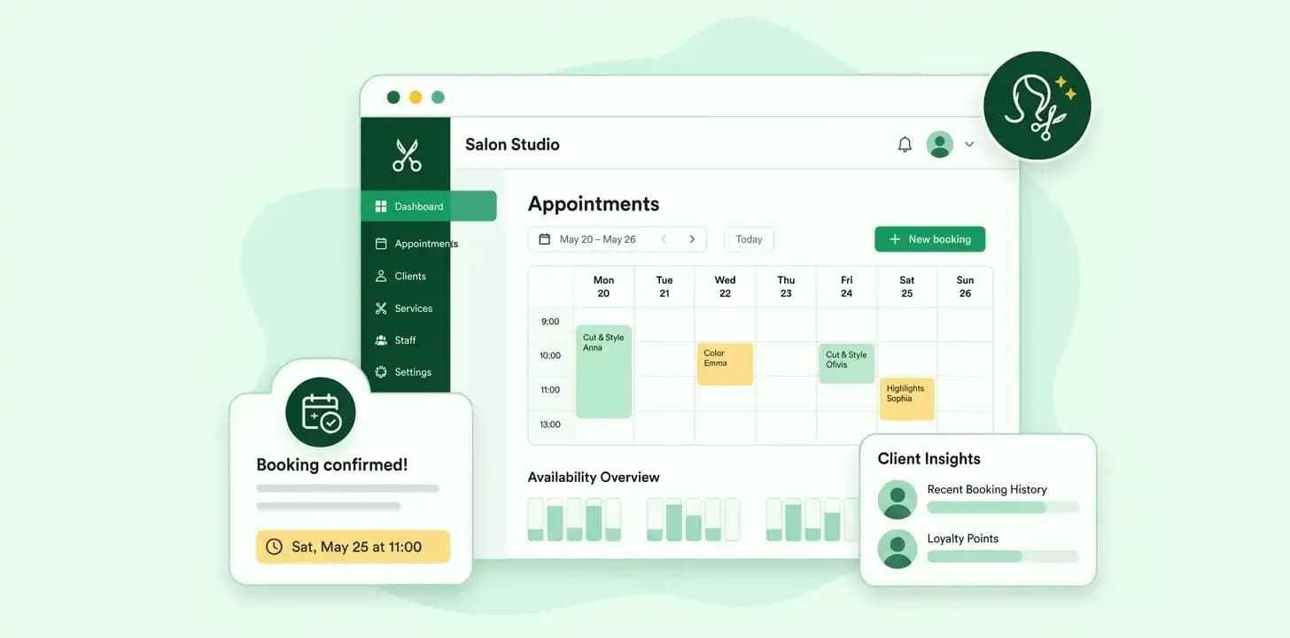 Booking dashboard with calendar on green background