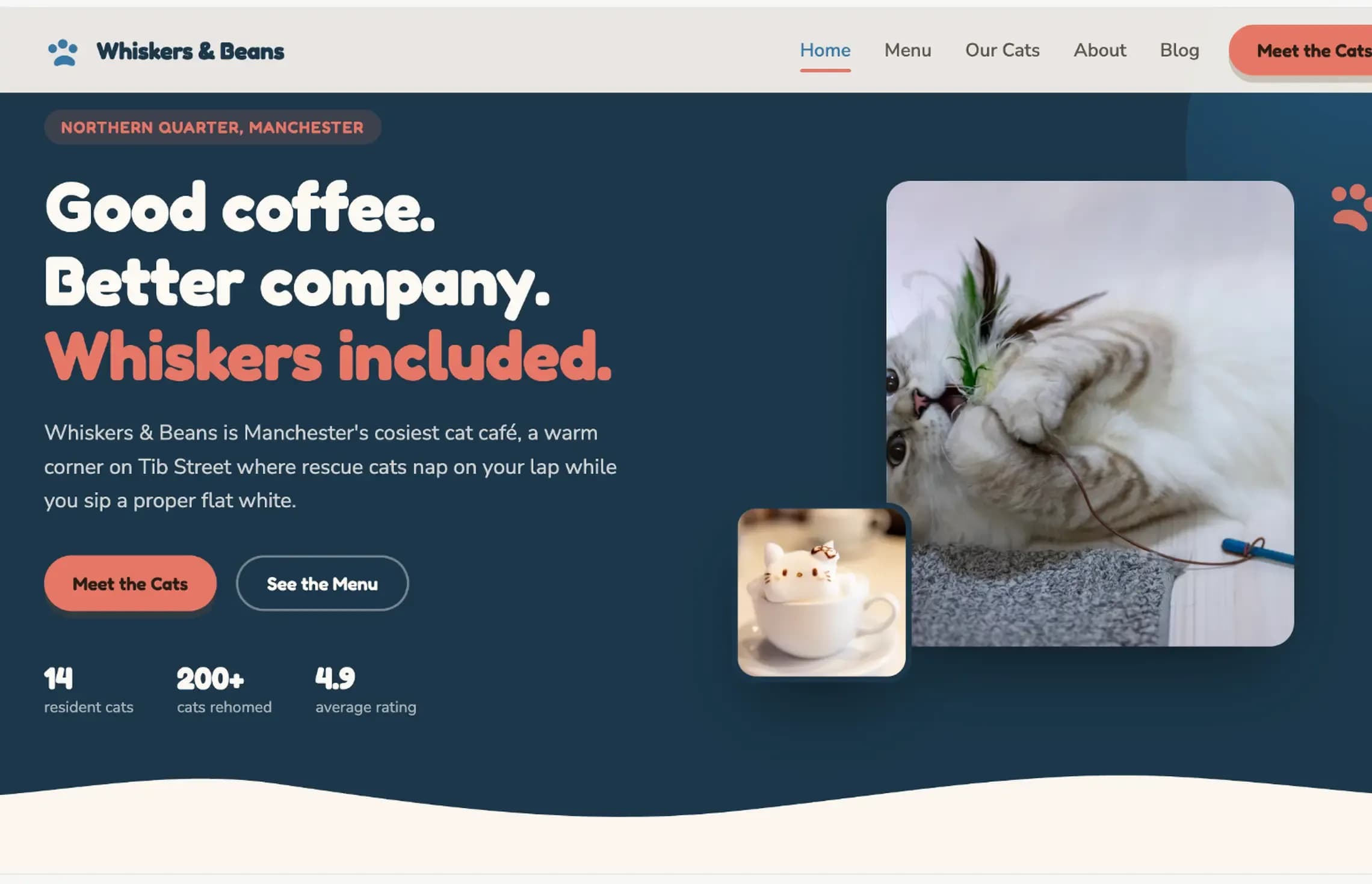 Example of a cat cafe website created with Aida AI