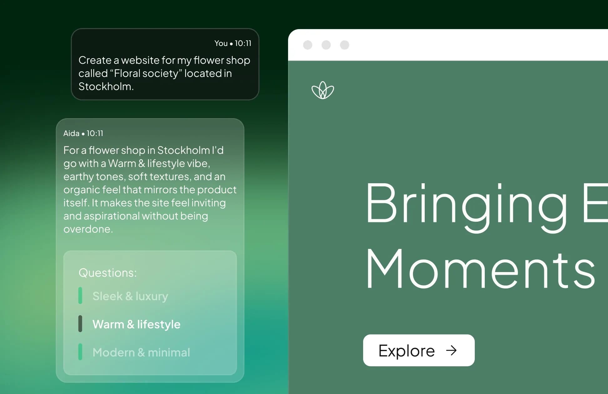 Chat to build a website with AI
