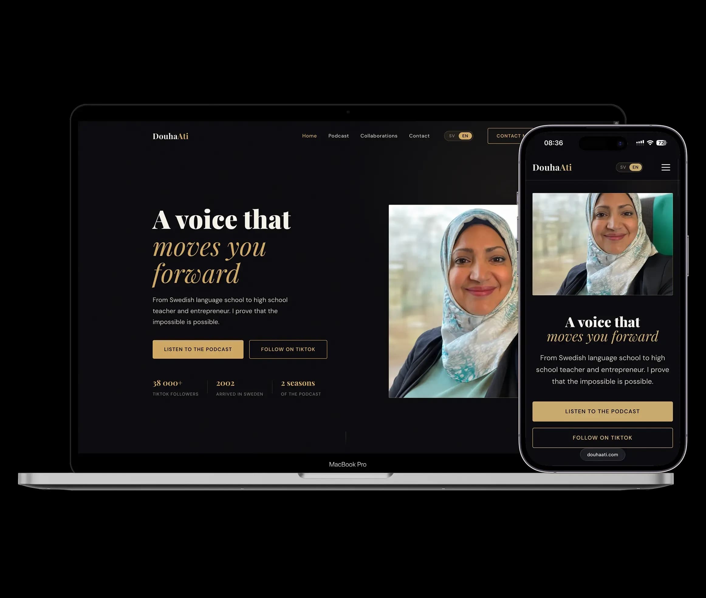 A laptop and smartphone showing showing the homepage on douhaati.com