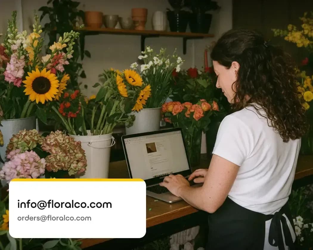 A florist setting up email aliases for her website's email domain