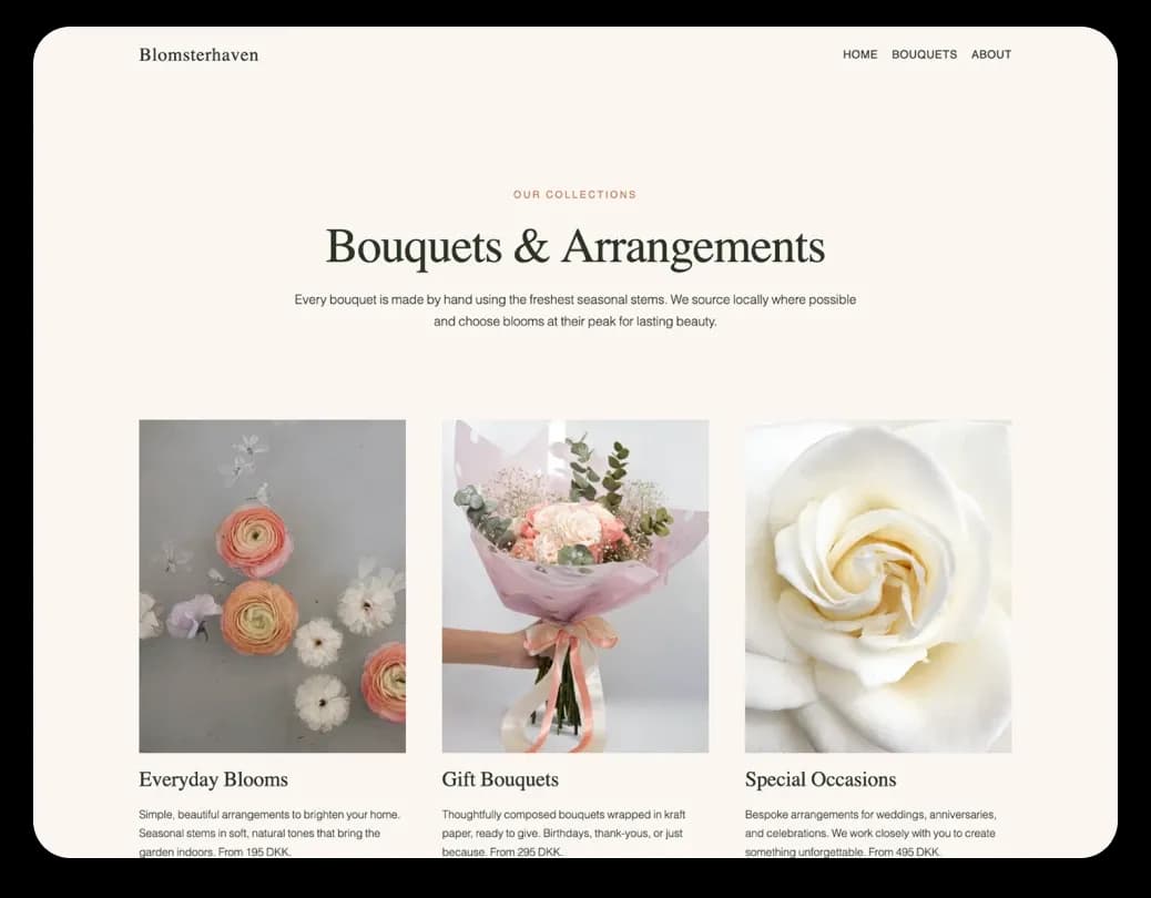 Flower shop website example